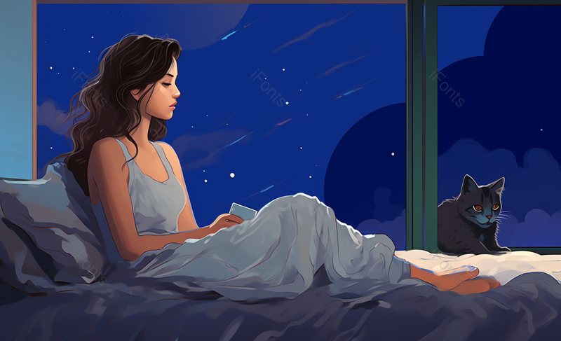 发呆的女孩失眠的夜晚,插画/手绘图,插画/手绘图库,插画/手绘图下载,插画/手绘